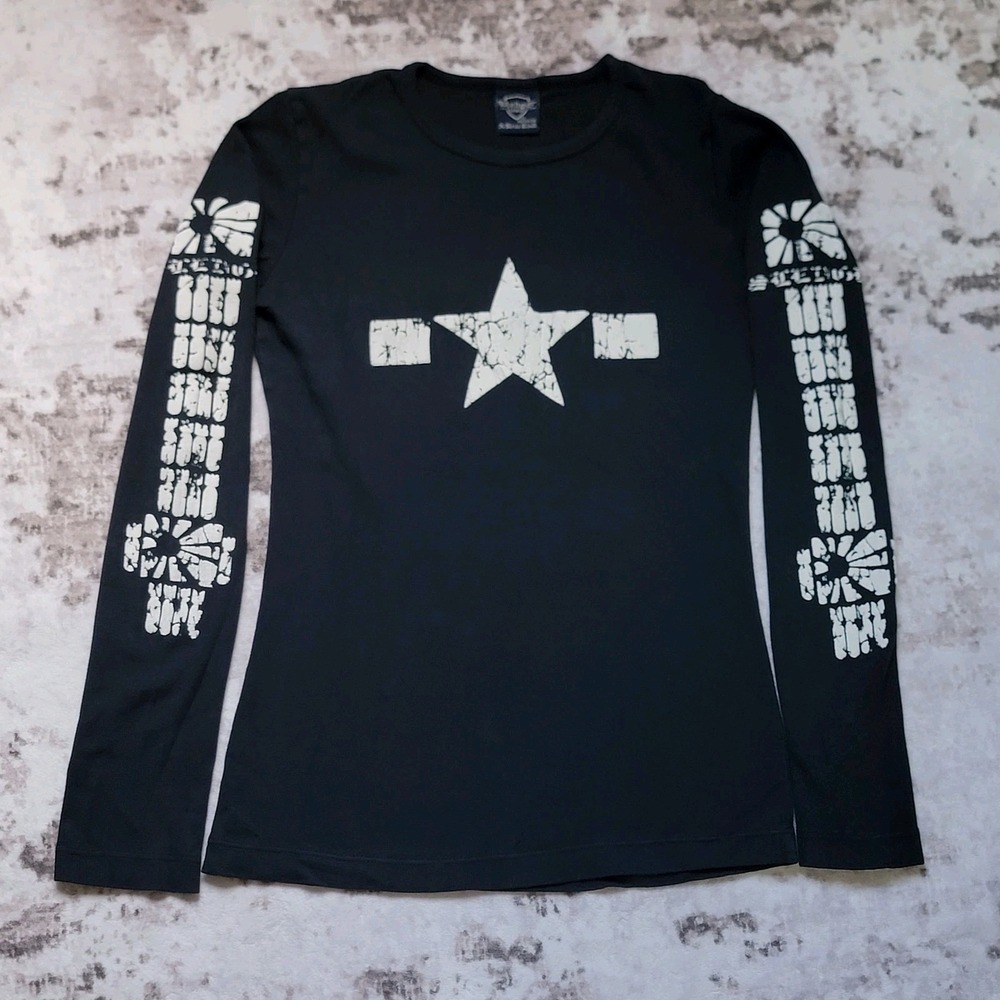 VINTAGE Sledge USA Graphic Long Sleeve Tee Black Star Y2K Rocker Grunge Medium